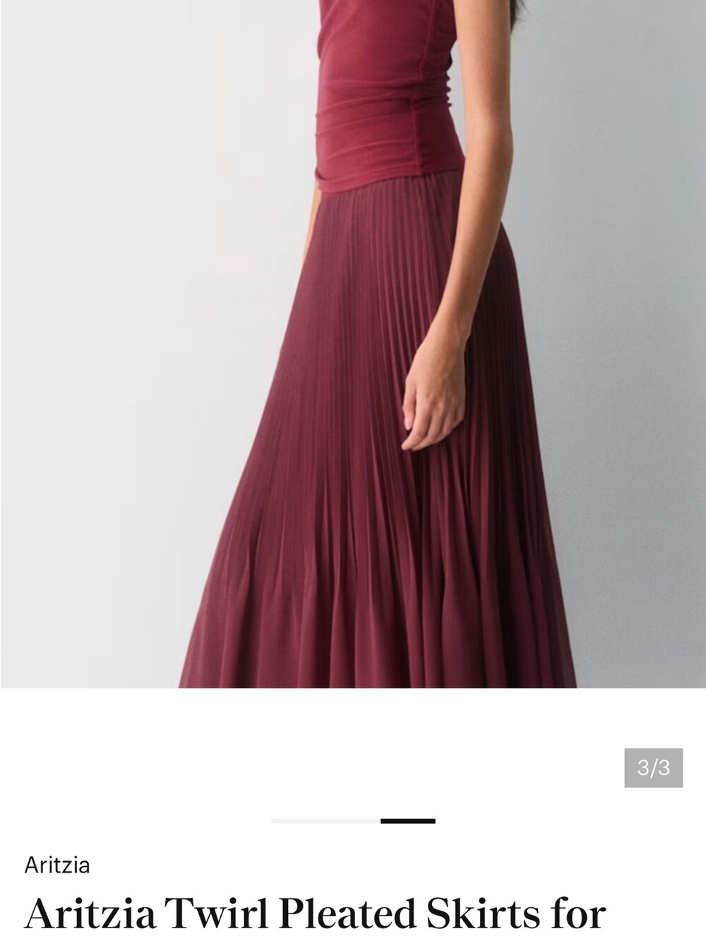 🌎Aritzia Wine-Red Pleated Circle Skirt - Picture 3 of 8
